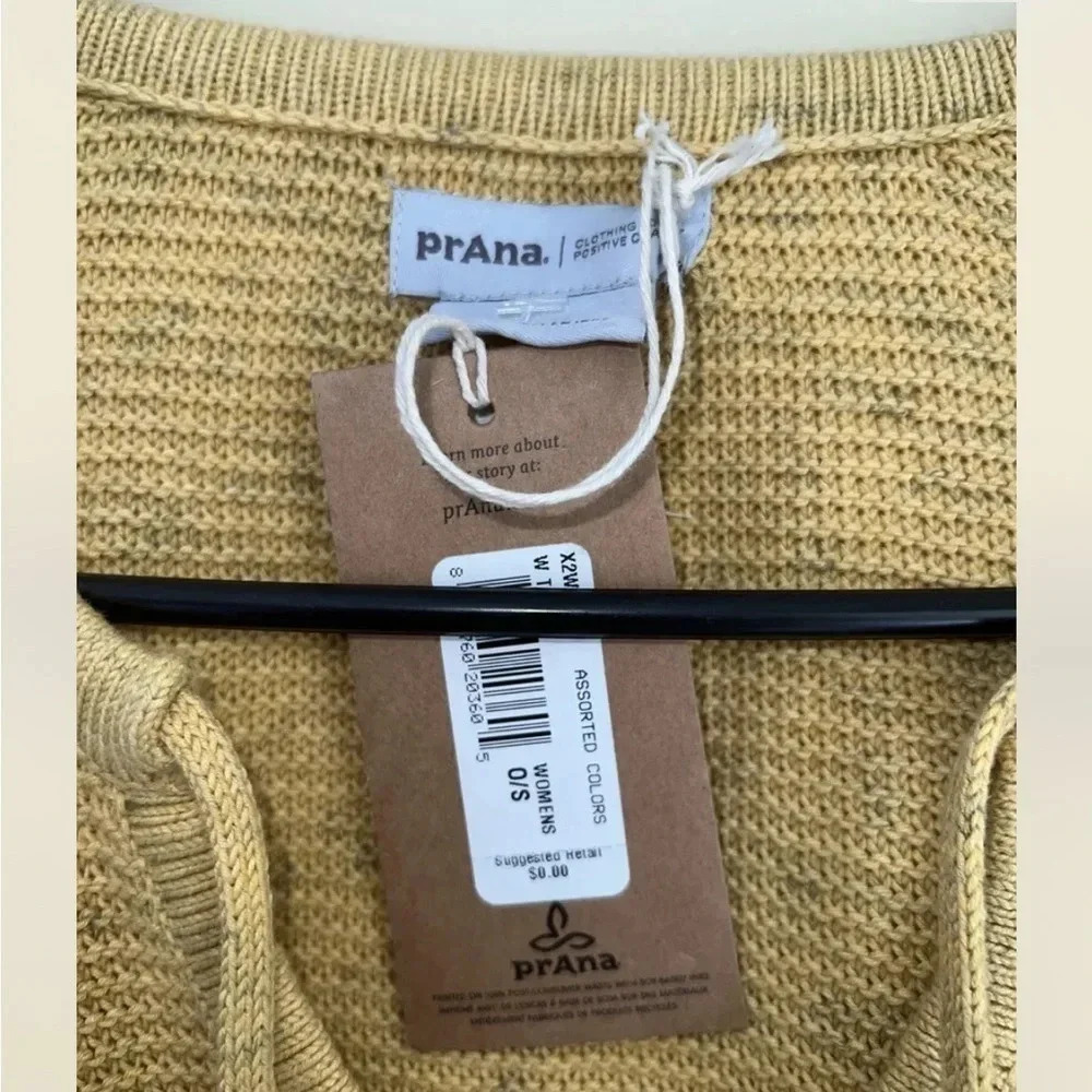 Prana Pullover V-Neck Sweater Women’s Small Yellow Gray Oversized NWT - Picture 3 of 5